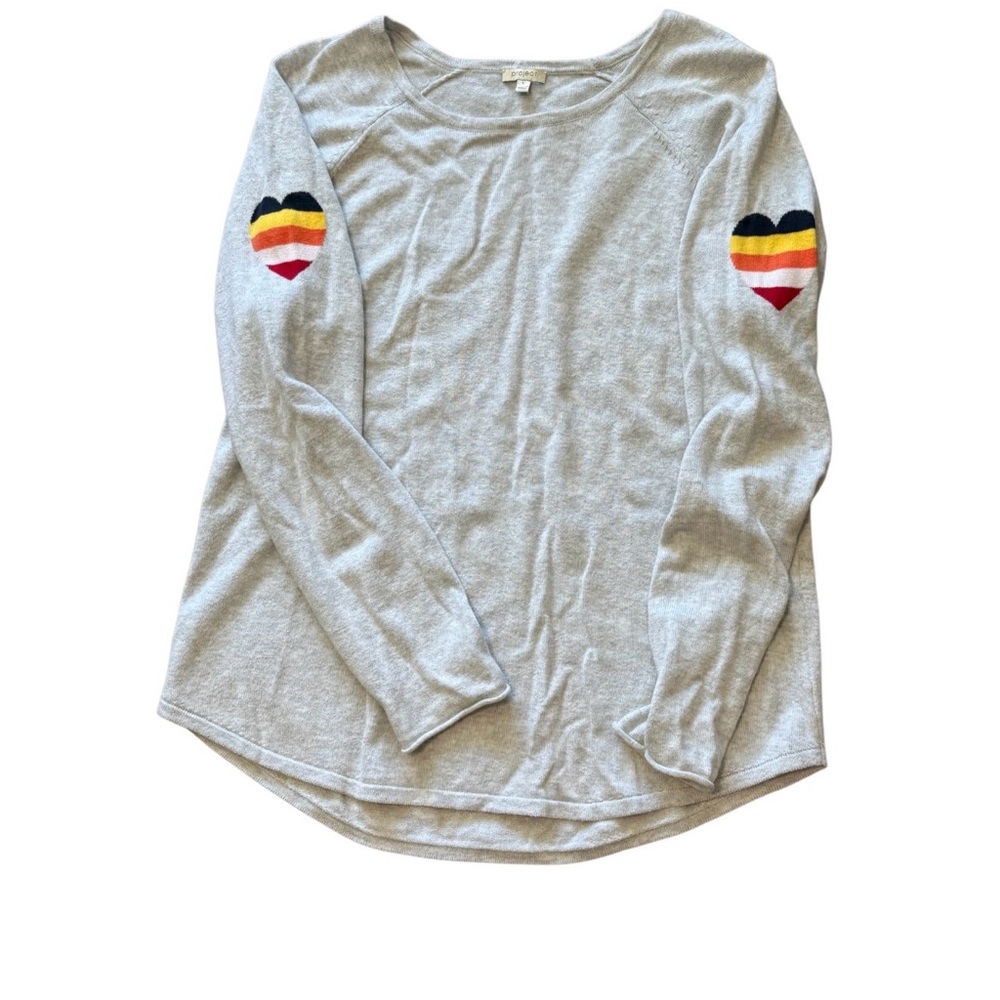 Project Social T Gray Sweater Large Rainbow Heart Patch Cotton